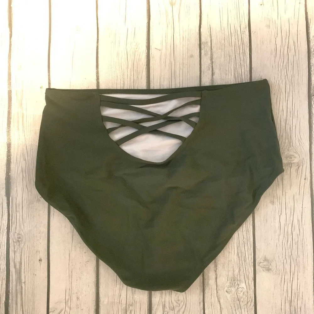 Olive green high waist swim bottoms large